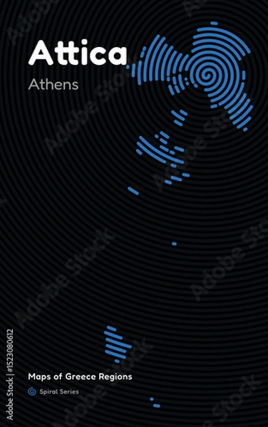 Fototapeta Spiral Line Pattern Map of Attica Region with Athens as the Capital
