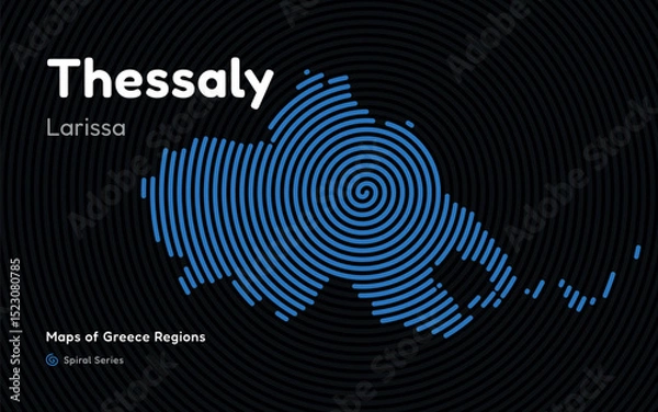 Fototapeta Spiral Line Pattern Map of Thessaly with Larissa as the Capital