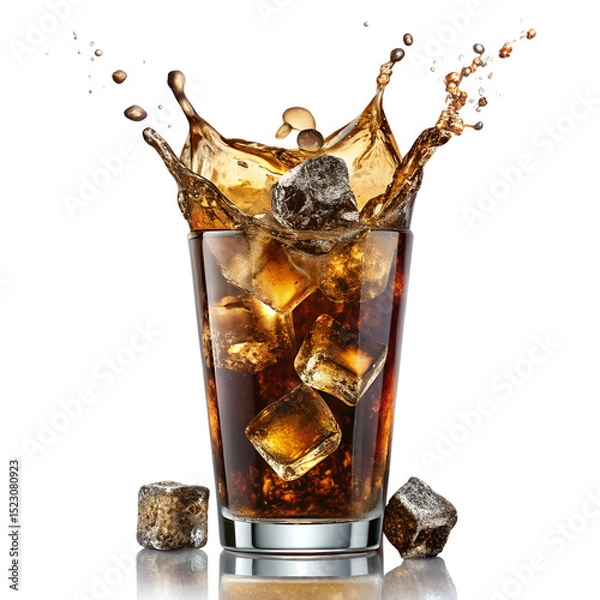 Fototapeta Realistic Glass Filled With Dark Fizzy Cola And Bubbles