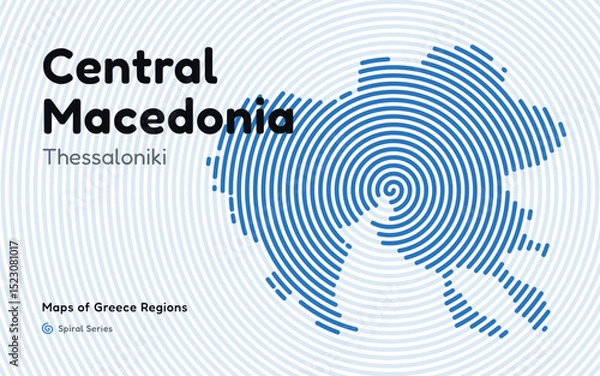 Fototapeta Spiral Line Pattern Map of Central Macedonia with Thessaloniki as the Capital