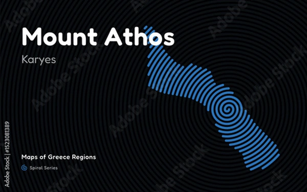 Fototapeta Spiral Line Pattern Map of Mount Athos – Autonomous Monastic Region of Greece
