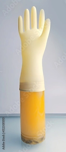 Fototapeta Orange wine maturation. Handmade. Technological process. Fermentation of juice. Raised hand. Winemaking. Postcard. Wrapper. Wallpaper. Banner.