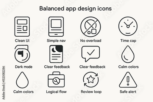 Obraz Balanced app design icons: ui, navigation, feedback, colors, alerts for user experience