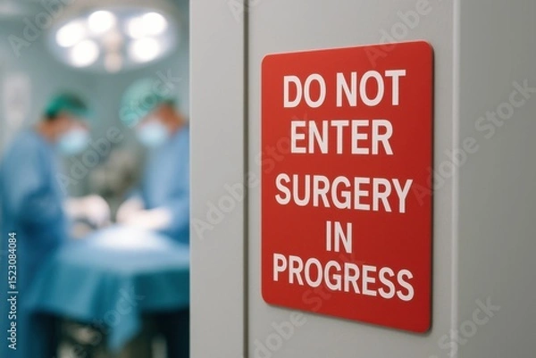 Obraz Surgery In Progress Red Sign Medical Safety Awareness in Hospitals "Do Not Surgery In Progress"