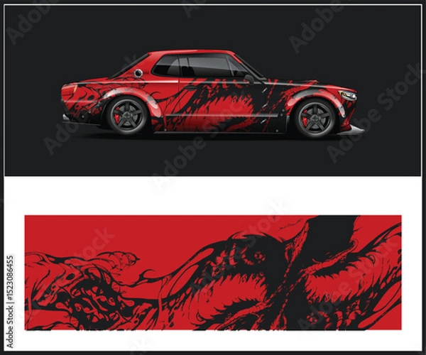 Fototapeta Red and Black Abstract Car Wrap Design for Sports Coupe