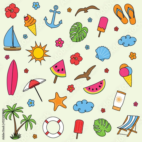 Fototapeta Summer icon set. Vector
