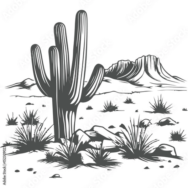 Obraz Cactus vector illustration in desert landscape with nature elements