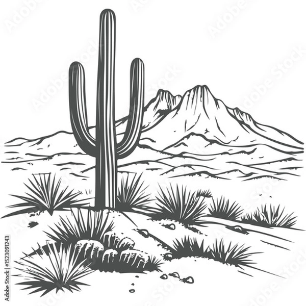 Obraz Cactus vector illustration in desert landscape with nature elements