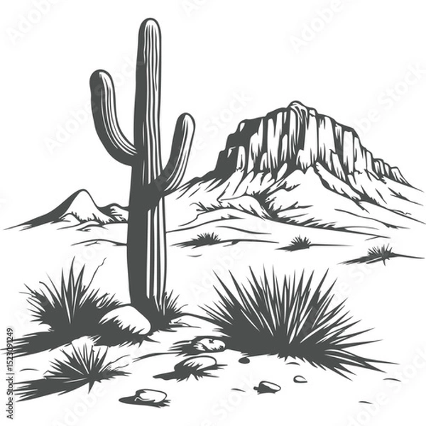 Obraz Cactus vector illustration in desert landscape with nature elements