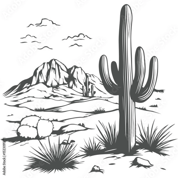 Obraz Cactus vector illustration in desert landscape with nature elements