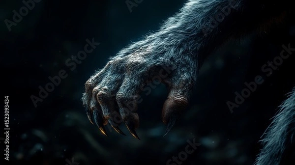 Fototapeta A hairy Werewolf arm and hand with claws.