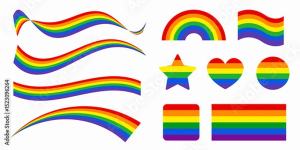 Obraz LGBT rainbow flag set. Gay pride month symbols set. Heart, rainbow, star etc. Stickers for pride month celebration. Vector illustration	