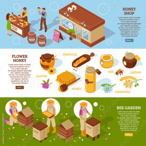 Obraz Bee Garden Isometric Banners Set