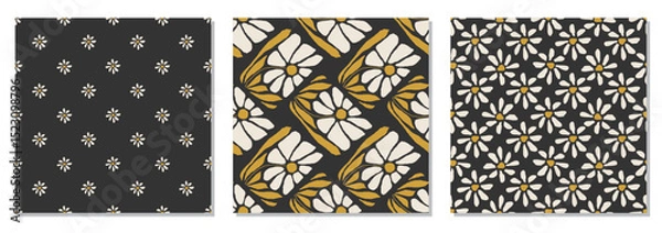Fototapeta Set of trendy minimalist seamless botanical pattern with abstract creative hand drawn composition