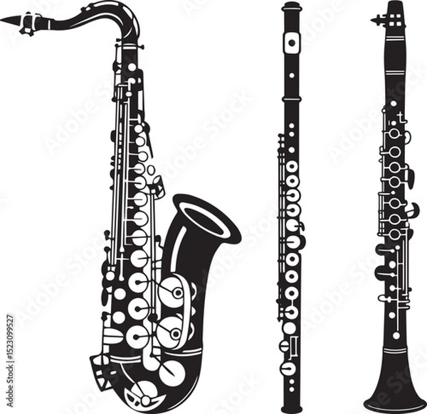 Obraz Woodwind Musical Instruments Silhouette Vector Art