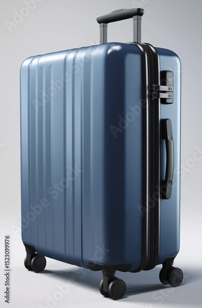 Obraz a blue suitcase with black wheels, viewed from a slightly high angle with moderate perspective