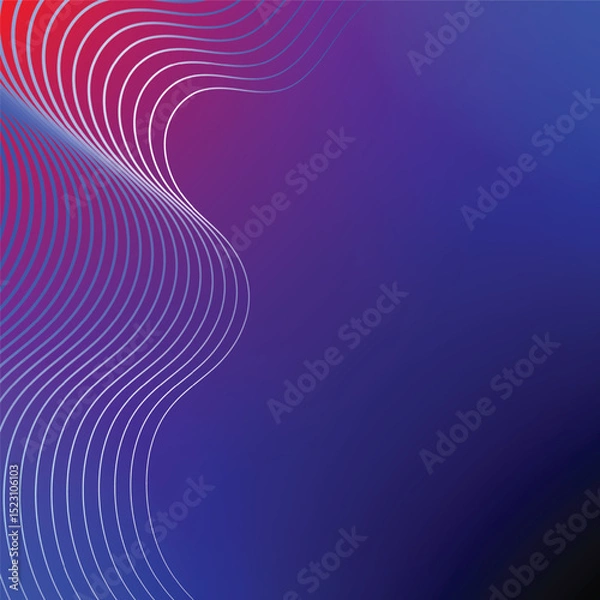 Fototapeta Abstract Wavy Lines vector: Dynamic design element featuring elegant, flowing white lines against a gradient backdrop of deep blue and vibrant red hues.