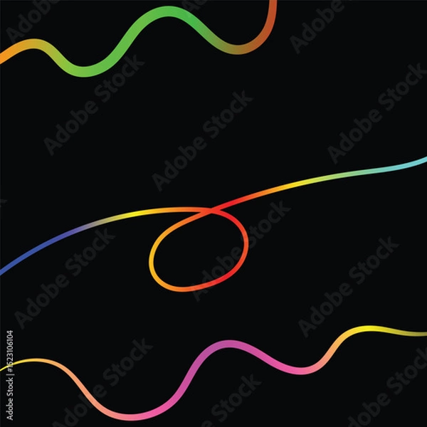 Obraz Abstract Colorful Wavy Lines on Black Background vector: Artistic digital representation of fluid colorful gradients on a dark canvas. conveying movement and dynamism. 