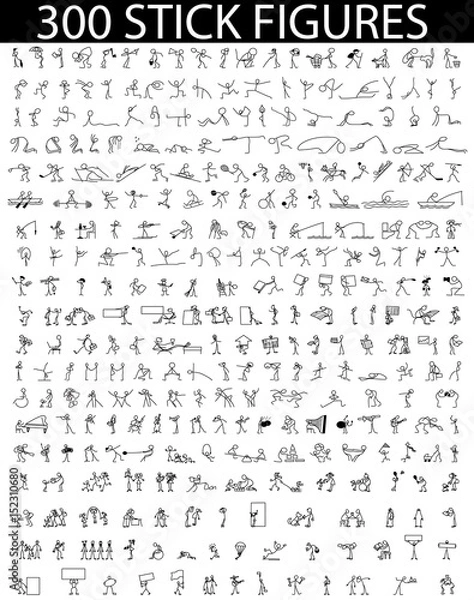 Fototapeta Cartoon icons set of 300 sketch little people stick figure