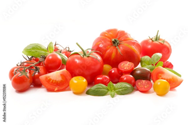 Fototapeta assorted colorful tomatoes on white background
