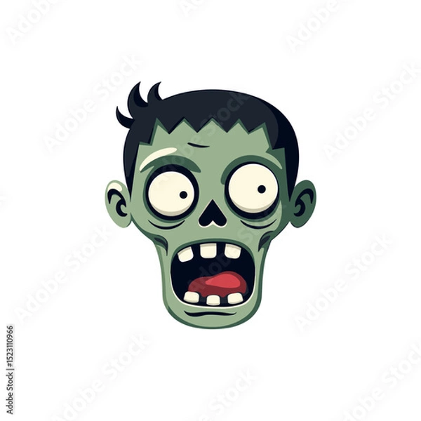 Obraz Cartoon Illustration of a Grotesque Zombie Head with Open Mouth and Wide Eyes on a White Background