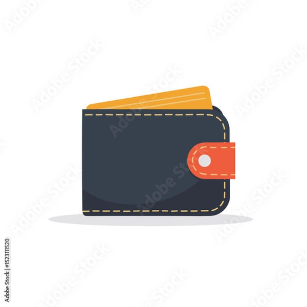 Obraz Flat Vector Illustration of a Black Wallet with Orange Details and Cards, Financial Concept