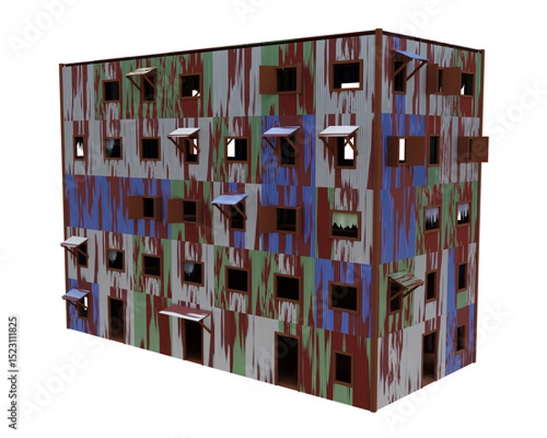 Fototapeta Old zinc house perspective. 3d rendering.