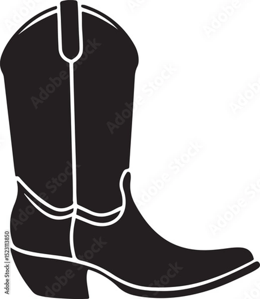 Obraz cowboy boot silhouette vector, leather black boot 