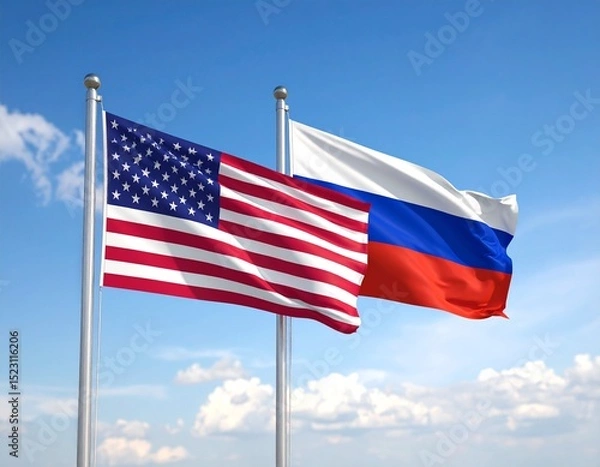 Obraz flag of usa and russia in the sky 