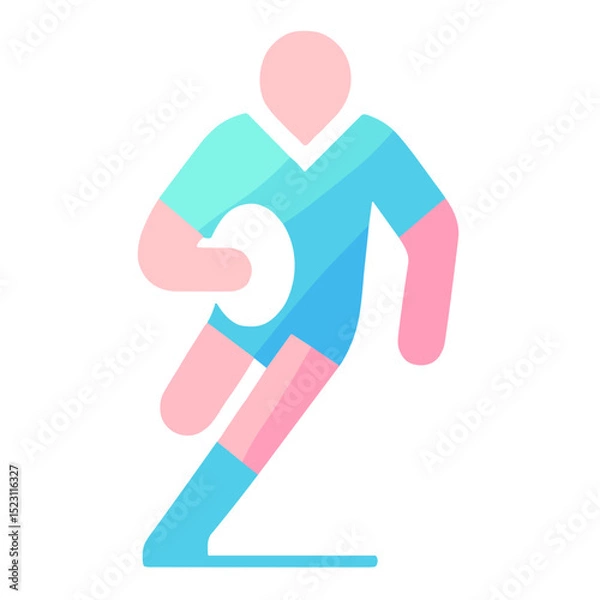 Obraz Soft-colored rugby player sprinting with ball vector illustration on transparent background symbolizing energy, speed, and competitive spirit in modern rugby sport visuals