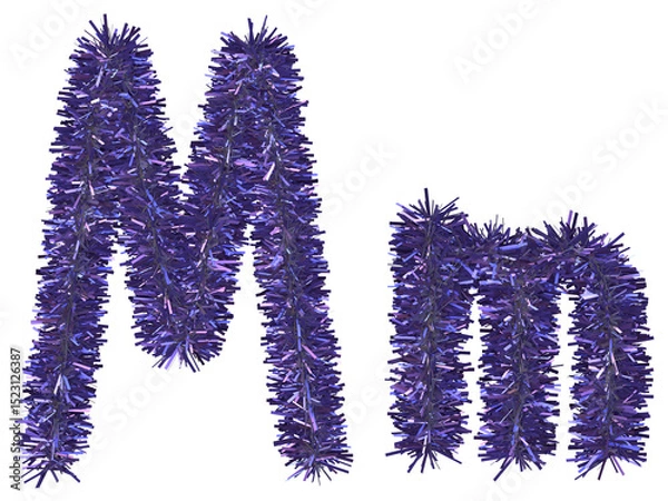 Fototapeta Shiny purple tinsel in letter M. 3d rendering.	