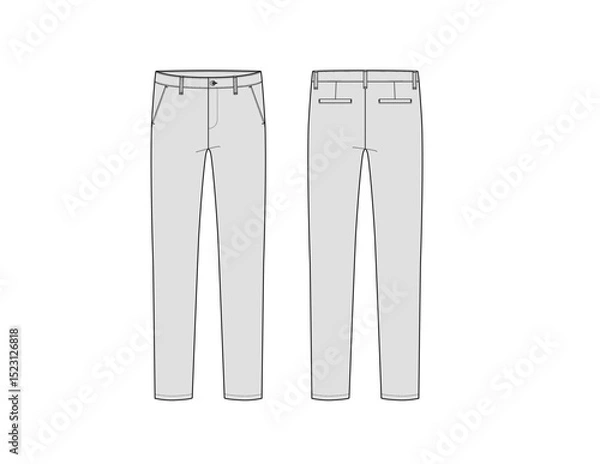Obraz Men's Basic Twill Chino Slim Pants Technical Flat Sketch for Fashion Designers