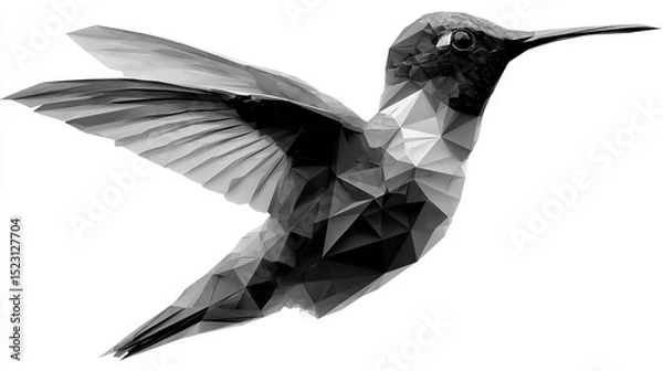 Fototapeta  A monochrome picture of a hummingbird with extended wings