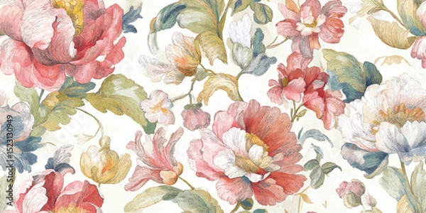 Obraz Elegant Modern Watercolor Floral Seamless Pattern. Soft Pastel Botanical Garden Bloom Design trendy design, textile, packaging, fabric, wallpaper, branding, stationery, wrapping paper interior decor