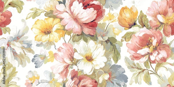 Obraz Elegant Modern Watercolor Floral Seamless Pattern. Soft Pastel Botanical Garden Bloom Design trendy design, textile, packaging, fabric, wallpaper, branding, stationery, wrapping paper interior decor