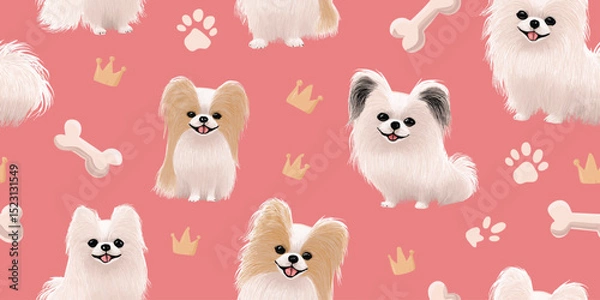 Obraz Cute Whimsical Dog Pet Seamless Pattern. Adorable Puppy Crown Bone Animal Design for trendy design, textile, packaging, fabric, wallpaper, branding, stationery, wrapping paper interior decor