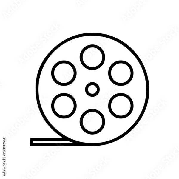 Fototapeta Minimalist line icon of film reel, representing cinema, video production, and entertainment industry