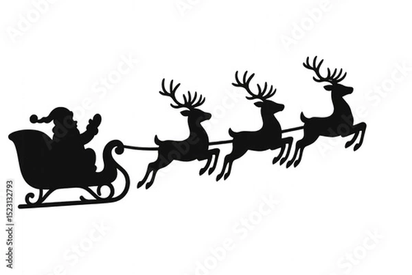Fototapeta Santa Claus sledding with reindeer isolated on transparent background.