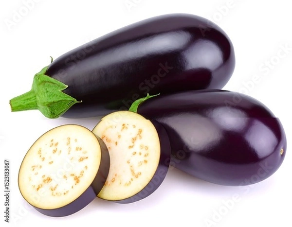 Fototapeta Two eggplants, slices, fresh produce
