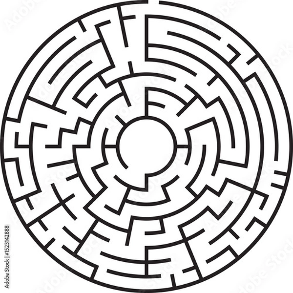 Fototapeta Circular Maze Puzzle Complex Labyrinth, Pathfinding Challenge, Concentric Design