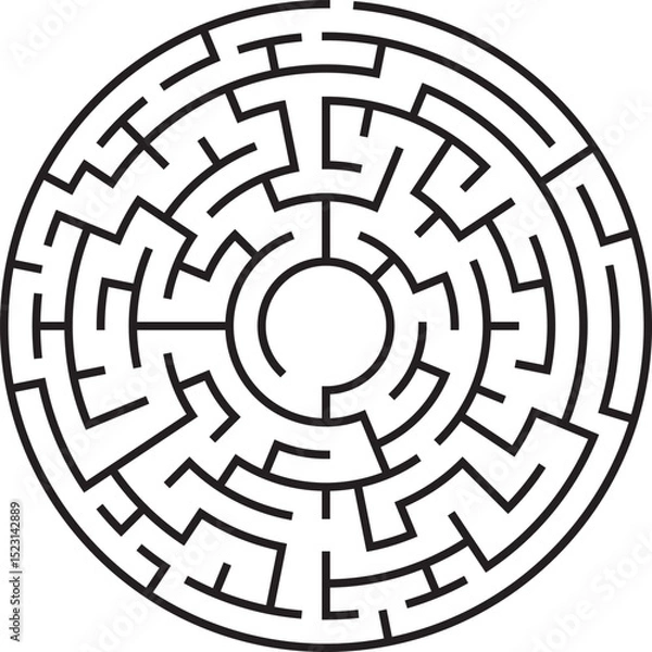 Fototapeta Circular Maze Puzzle Concentric Paths, Complex Labyrinth, Solution Challenge