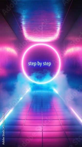 Fototapeta Stylish poster design using minimalist typography to emphasize the phrase "step by step" as a daily encouragement.