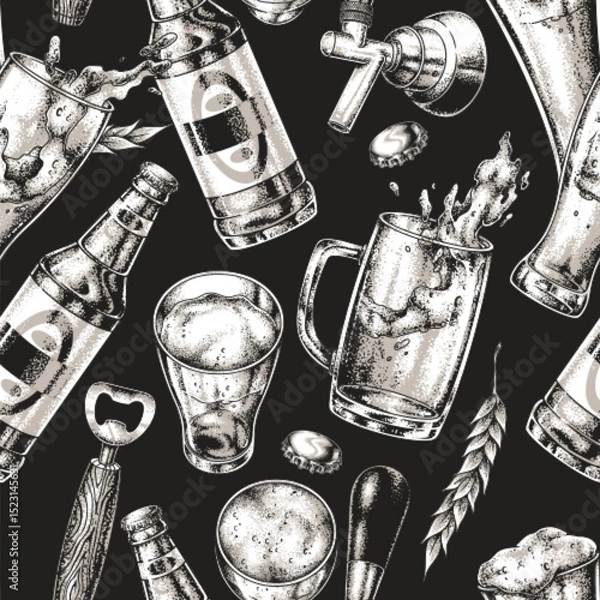 Obraz Beer bottles and glasses on black