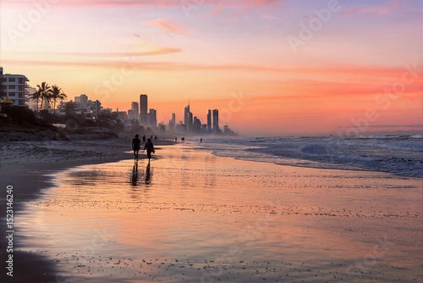 Fototapeta Sunset at Gold Coast on the northeastern coast of Australia