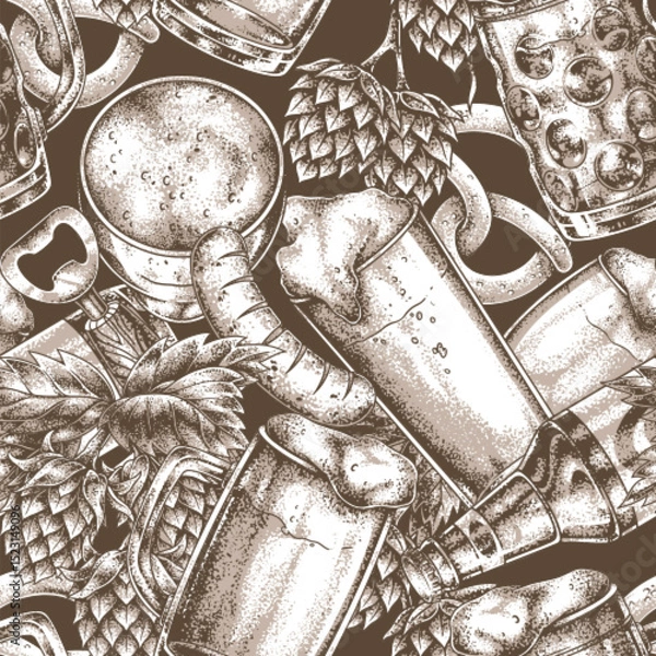 Obraz Craft beer art with mugs and hops