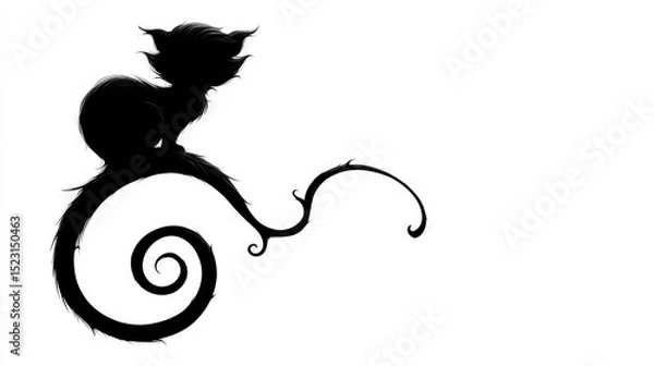 Fototapeta   B&W feline atop spiral, tail on back