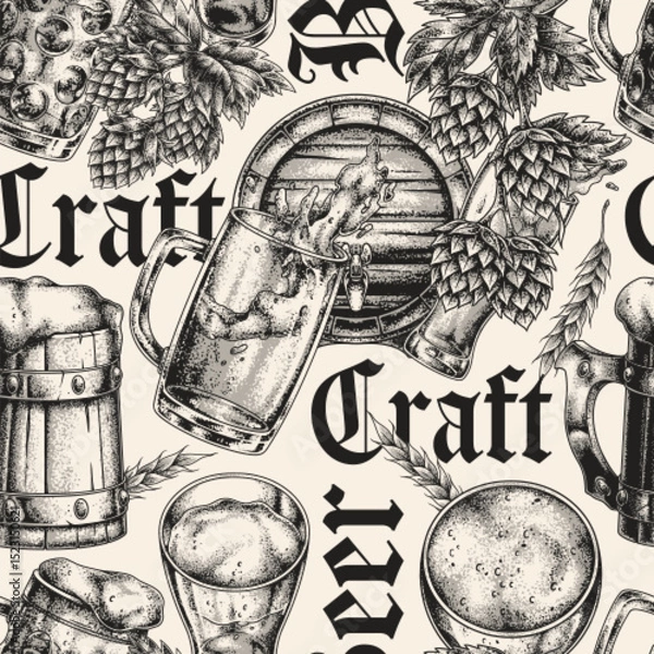 Obraz Craft beer brewing accessories pattern