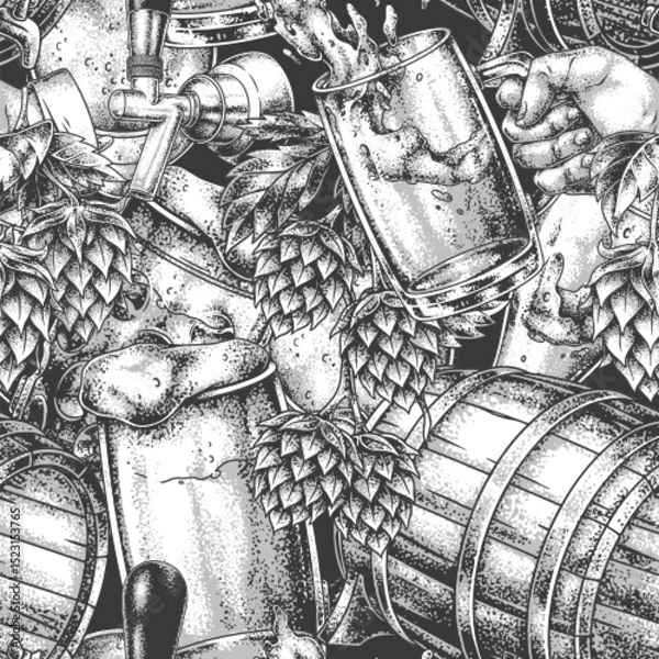 Obraz Crafting quality beer with hops and barrels