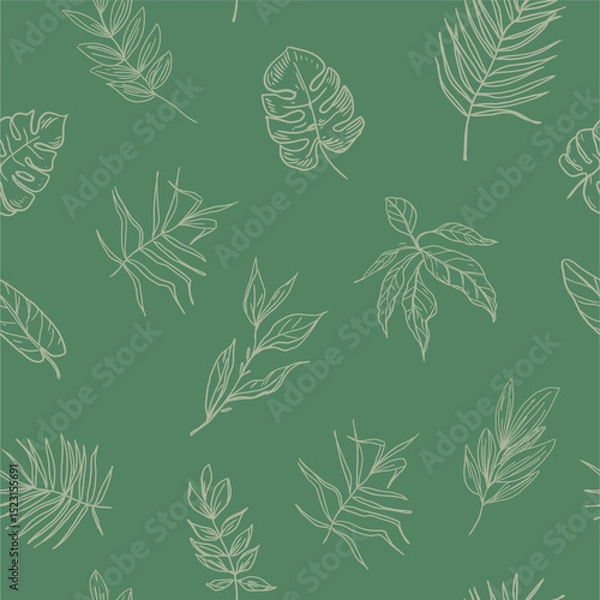 Fototapeta Palm leaves, tropical plants, seamless pattern, vector sketch, hand drawn, monochrome