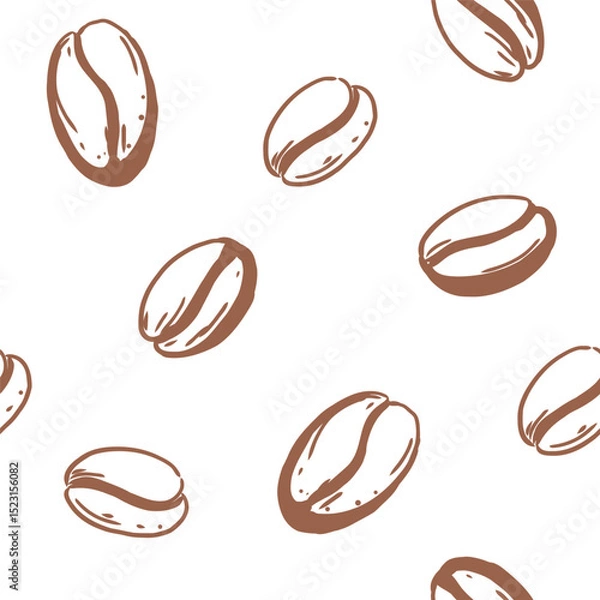 Fototapeta Coffee beans, seamless pattern, vector sketch, hand drawn, monochrome